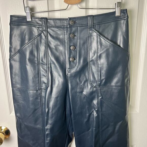 Cinq A Sept Benji Vegan Leather Cropped Seam Navy Flare Leg Pants 14 - Picture 3 of 12